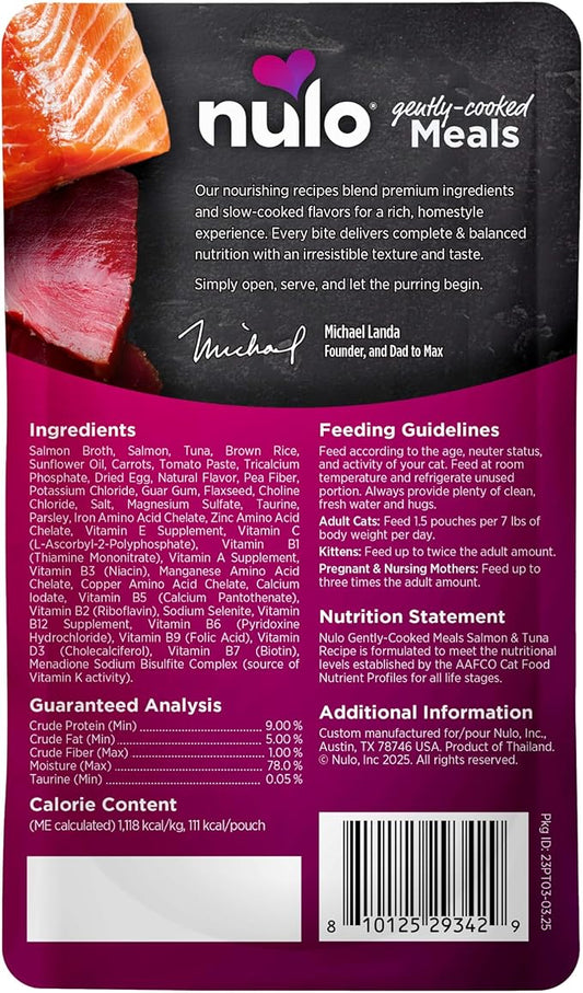 Nulo Gently Cooked Meals Salmon & Tuna Wet Shelf Stable Fresh Cat Food 3.5-oz Pouch Case of 24
