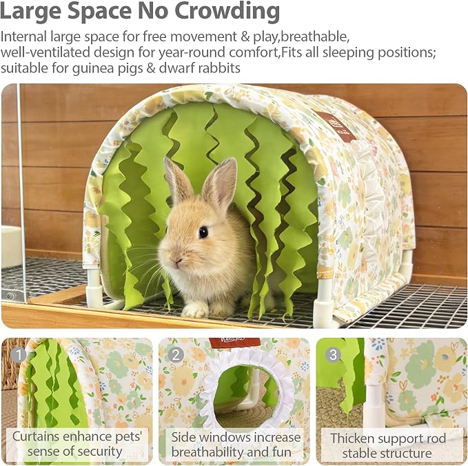 Guinea Pig Hideout Tunnel - Stable Washable Small Animal Tunnel Hide with Curtains,Guinea Pig Accessories for Hamster/Chinchilla/Dwarf Rabbit/Ferret (Light Green, Large)