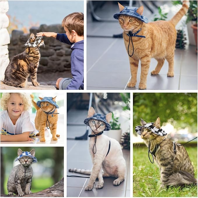 QBLEEV Cat Hats for Cats Only, Sphynx Hat with Ear Hole, Summer Cowboy Hats | Breathable kitten headwear mini sun sombrero caps, pet chihuahua sunscreen baseball outdoor climbing cap for birthday party