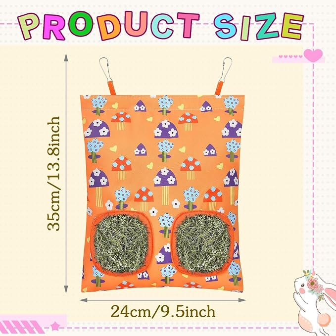 UPINS 3 Hay Bag for Rabbits, 2-Hole Hanging Hay Feeder for Chinchillas, Rabbits, Hamsters and Small Pets