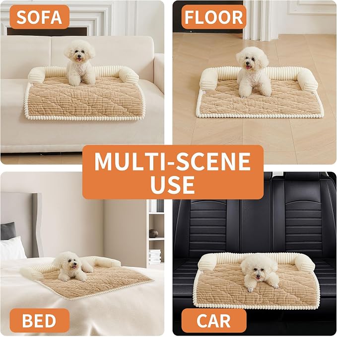 HAOMAIJIA Dog Couch Bed for Medium Dogs, Non Slip Pet Couch Covers for Sofa Thick Soft Washable Dog Couch Cover Protector All Seasons Universal Dogs and Cats Bed Mat (Khaki, Medium)
