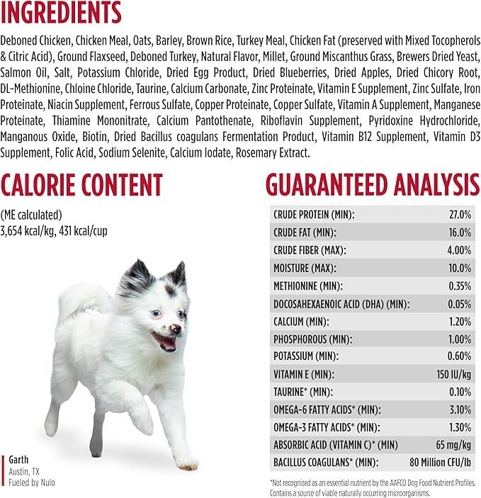 Nulo Frontrunner Puppy Food - High-Protein Chicken, Oats & Turkey Recipe Kibble, Natural Dry Dog Food with DHA, Ancient Grains, Probiotics, Taurine, Omega 3 for Small, Medium & Large Breeds, 5lb Bag