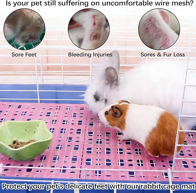 kathson 4 Pcs Rabbit Resting Mat,Rabbits Feet Pad,Plastic Bunny Cage Floor Mat, Small Animal Foot Mats for Hamster Chinchilla Guinea Pig Rat Cats Dogs,Pink