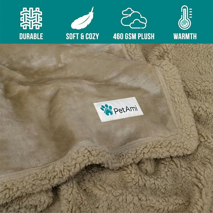 PetAmi Dog Blanket for Small Medium Dogs Cats Puppies Kittens, Soft Sherpa Fleece Pet Blanket Throw, Reversible Plush Couch Cover Protector for Crate Carrier Chair Machine Washable, 40x29, Solid Taupe