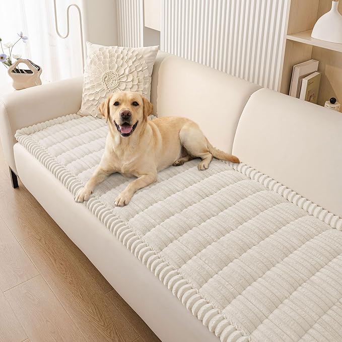 Smiry Couch Cover for Dogs, Non Slip Washable Sofa Protector for Pets, Soft Furniture Cover for Pet, Stylish Sofa Covers, Cozy Protect Against Fur, Dirt & Everyday Messes (White, 27.6" x 47")