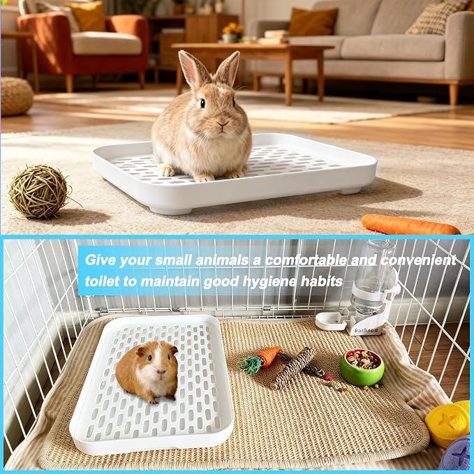 kathson Rabbit Litter Box for Cage Corner with Grid Holes,Bunny Potty Trainer Tray Guinea Pig Litter Pan, Small Animal Toilet for Ferret Hedgehog Chinchilla