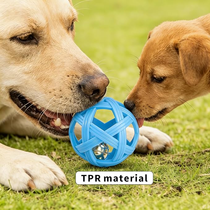 Dog Toy Ball with Bell, TPR Chew Resistant Interactive Fetch Toy for Small to Medium Dogs& Puppies, Lightweight Bouncy Cage-Style Puppy Ball for Boredom Relief & Teething