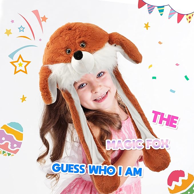 Bubblepompom Animal Hat with Ears Moving Jumping Pop Up Beating Hat Plush Holiday Cosplay Dress Up Funny Gift for Kids