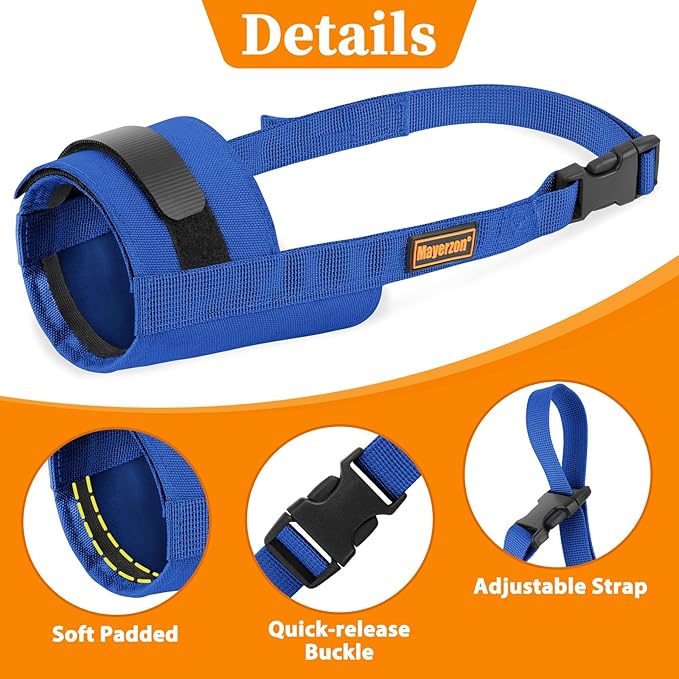Mayerzon Dog Muzzle for Large Medium Small Dogs, Adjustable Fit, Soft & Sturdy Fabric, Prevents Fierce Barking Biting Chewing, Ideal for Grooming Walking Vet Visits, Allows to Pant Drink (Blue, XL)