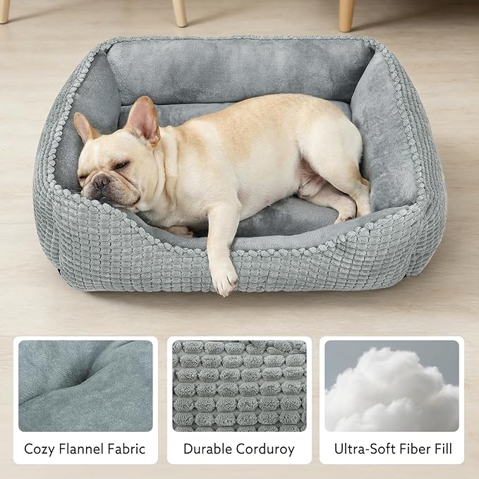 MIXJOY Rectangle Washable Orthopedic Dog Bed for Small, Medium and Large Dogs, Soft Calming, Sleeping Puppy Bed Durable Pet Cuddler with Anti-Slip Bottom, S (20"x19"x6")
