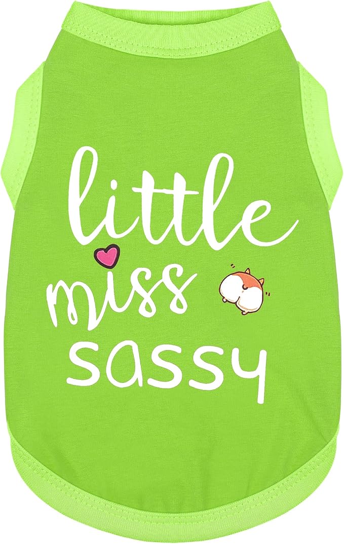 Paiaite Dog Clothes Fashionable Sleeveless Pet Vest: 'Little Miss Sassy' Printed Cotton Dog Shirt, Ideal for Small, Medium, and Large Breeds, Ensuring Comfort and Breathability Green M