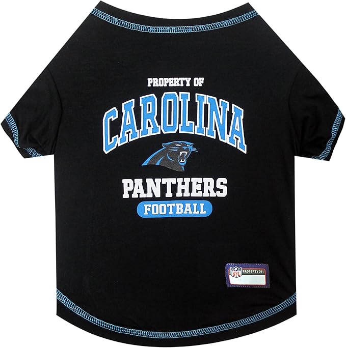 NFL Carolina Panthers Dog T-Shirt for Pets, Size Small. Officially Licensed Pet Shirt with Team Logo, Soft Stretchable Comfort Fit Apparel for Dogs & Cats