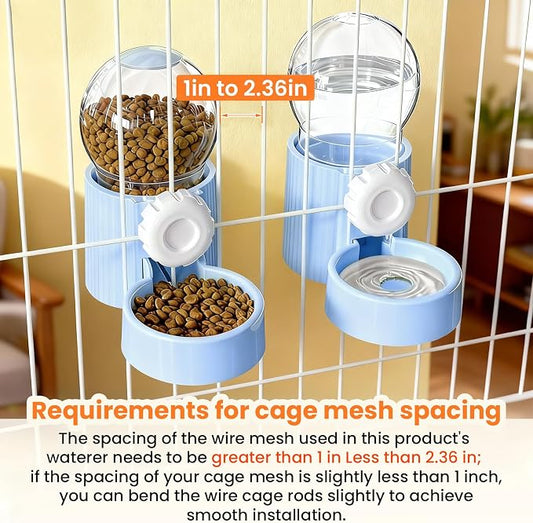 38oz Hanging Automatic Food Water Dispenser, Large Capacity Gravity Rabbit Water Dispenser and Feeder Set, for Bunny Guinea Pig Chinchilla Ferret Cage Accessories (Blue)