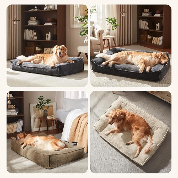 FURTIME XL Orthopedic Dog Beds Large Sized Dog, Extra Thick Supportive Comfort Pet Sofa, Ergonomic Slant Dog Couch Bed with Removable Washable Cover, Ultra Soft Surface & Non-Slip Bottom, Brown, 42"