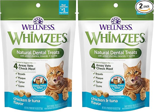 Whimzees Wellness Cat Dental Treats, Natural Chews, Chicken and Tuna Flavor, (4.5 Ounce Bag) (Pack of 2)