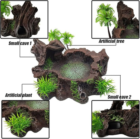 Tfwadmx Reptile Feeding Bowl,Resin Beared Dragon Food Water Dish Reptile Tank Decor for Lizard Gecko Chameleon Frog Turtle Spider