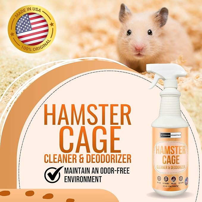 Hamster Cage Cleaner & Deodorizer Spray (32oz) – Odor Eliminator for Small Animal Cages & Habitats – Pet Safe, Non-Toxic, Fast-Acting – Made in USA