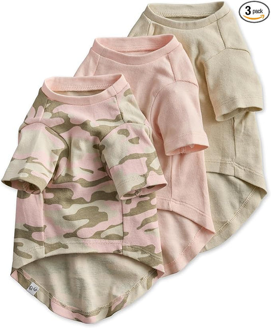 Pet Passion Toby 3-Pack 100% Organic Cotton Dog Short Sleeve T-Shirt Pet Tees for All Breeds, Pink Camo, Large (40-60 lbs)