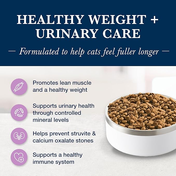 Blue Buffalo Natural Veterinary Diet W+U Weight Management + Urinary Care Dry Cat Food, Veterinarian Prescription Required, Chicken, 16-lb. Bag