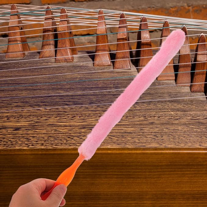 Portable Zithers Cleaning Brush with Long Rabbit Fur Bristles for String Instruments Pink Plastic Handle for Instrument Care Can be Carried