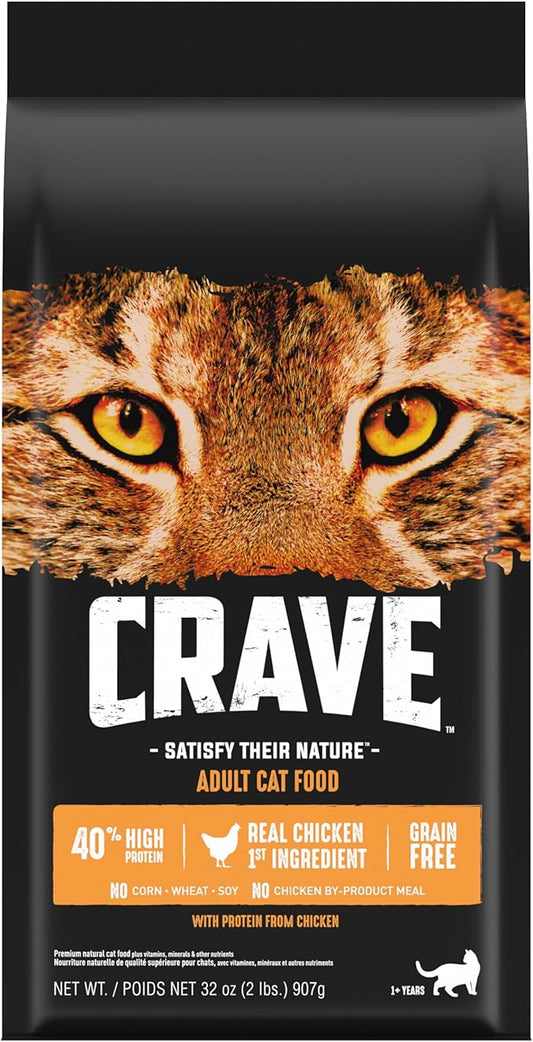 CRAVE Grain Free Adult High Protein Natural Dry Cat Food with Protein from Chicken, 2 lb. Bag