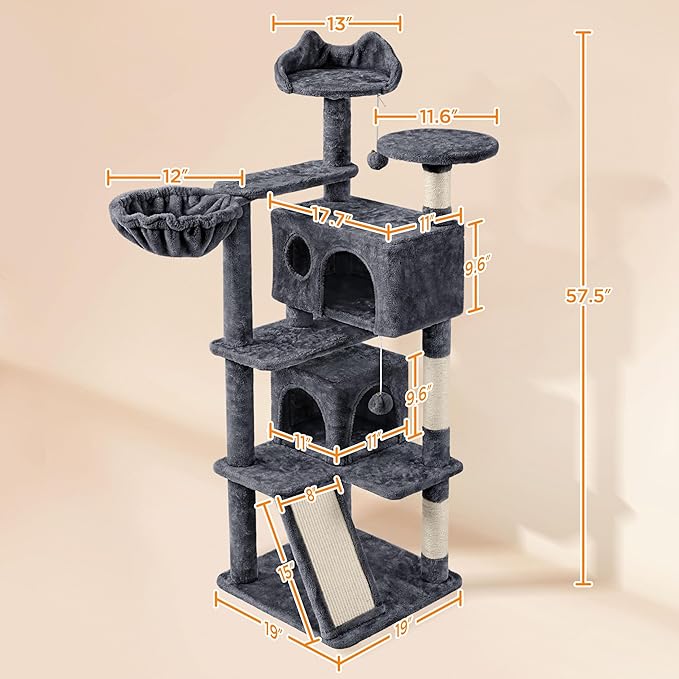 Topeakmart 57 inches Multi-Level Cat Tree Cat Condo with Scratching Posts Kittens Activity Tower Pet Play House Furniture