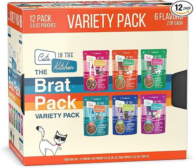Weruva Cats in The Kitchen Slide N' Serve The Brat Pack Variety Cat Food Pouches 3 Ounce (Pack of 12)