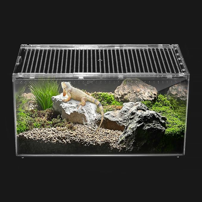 Reptile Tank,Escape Proof Magnetic Lid Tarantula Enclosure XLarge | Easy Clean Seamless Base Hermit Crab Habitat,Stackable Lizard Terrarium,Cross Ventilation Starter Leopard Gecko Cage,Frog Box