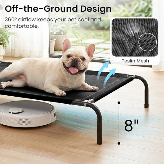 Love's cabin Elevated Cooling Dog Bed for Medium Dogs, Portable Indoor & Outdoor Raised Pet Dog Cat Cot, Durable Summer Frame with Breathable Mesh, Black, 43" x 31.5" x 8"