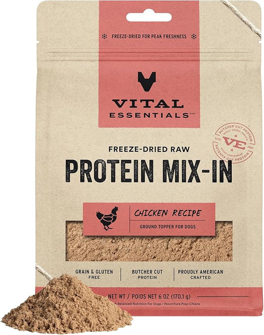 Vital Essentials Freeze Dried Dog Food Topper, Raw Chicken Ground Topper for Dogs | High Protein, Grain Free Dry Dog Food Mix-in | 6 oz Bag