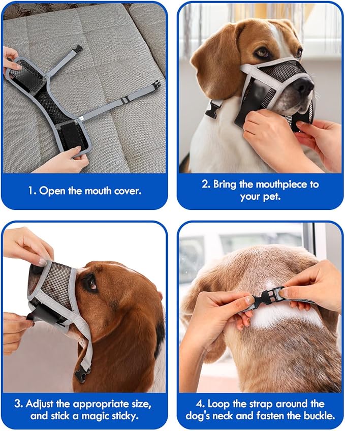 Dog Muzzle, Soft Air Mesh Muzzles for Small Sized Dogs, Breathable Dog Mussels for Scavenging Biting Licking & Barking, Adjustable Mouth Guard for Grooming, Allows Panting and Drinking (Grey,S)