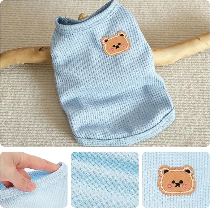 Waffle Knit Cat & Dog T Shirt for Small Dogs, Stretchable Puppy Shirt for Sphynx Cats & Small Breeds, Pet Clothes | Breathable Summer/Winter Apparel for Newborn(Blue X-Large)