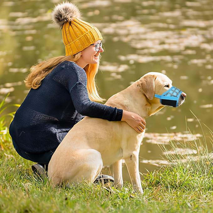 HEELE Dog Muzzle,Soft Nylon Muzzle Anti Biting Barking Chewing,Air Mesh Breathable Drinkable Adjustable Loop Pets Muzzle for Small Medium Large Dogs 4 Colors 4 Sizes (P-Blue Plaid, XS)