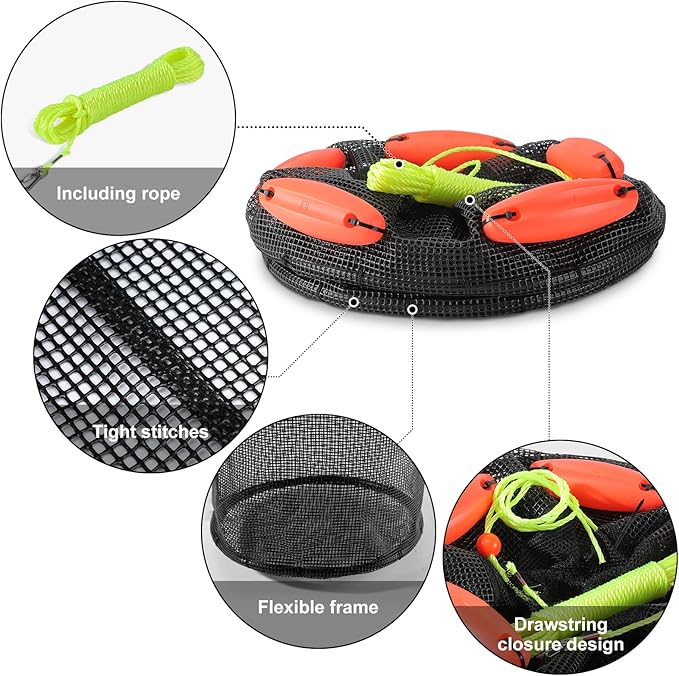 Extra Large Foldable Floating Fishing Basket for Live Caught Fish, Floatable Fishing Net Basket, Heavy Duty Coated Portable Fish Basket