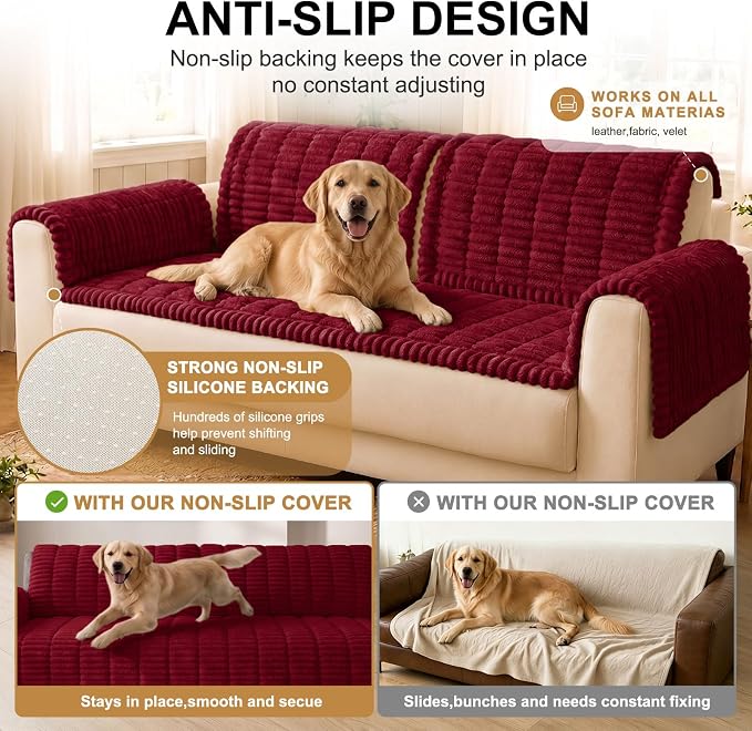 Smiry Couch Cover for Dogs, Non Slip Washable Sofa Protector for Pets, Soft Furniture Cover for Pet, Stylish Sofa Covers, Cozy Protect Against Fur, Dirt & Everyday Messes (Red, 43" x 63")