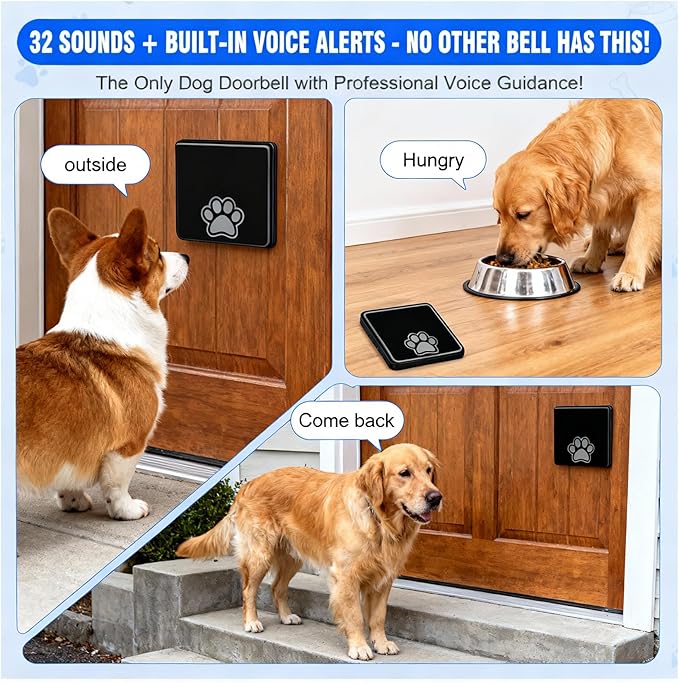 Dog Door Bell for Potty Training, Battery-Free Self-Powered Wireless Dog Bell for Door to Go Outside, Waterproof Smart Pet Doorbell with Multiple Melodies, Long Range for Large Breed Dogs