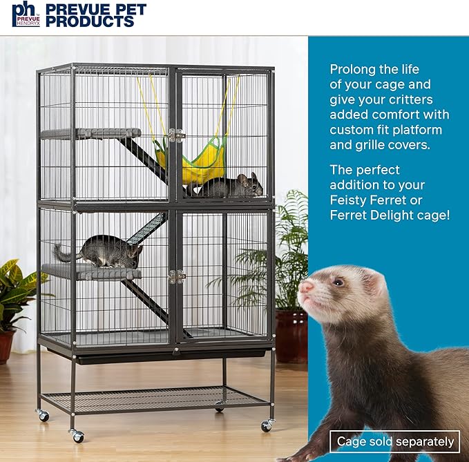 Prevue Pet Products Ferret Cage Plush Fitted Grille Cover Set - Washable Polyester Cage Cover, Prevue Ferret Enclosure Accessories, Plush & Soft Animal Cage Liner - Gray