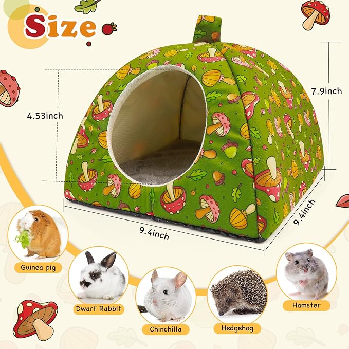 Guinea Pig Hideout - Warm Hamster Bunny Bed with Cushion, Guinea Pig Cage Accessories Washable Sleeping House for Small Animals (Large)