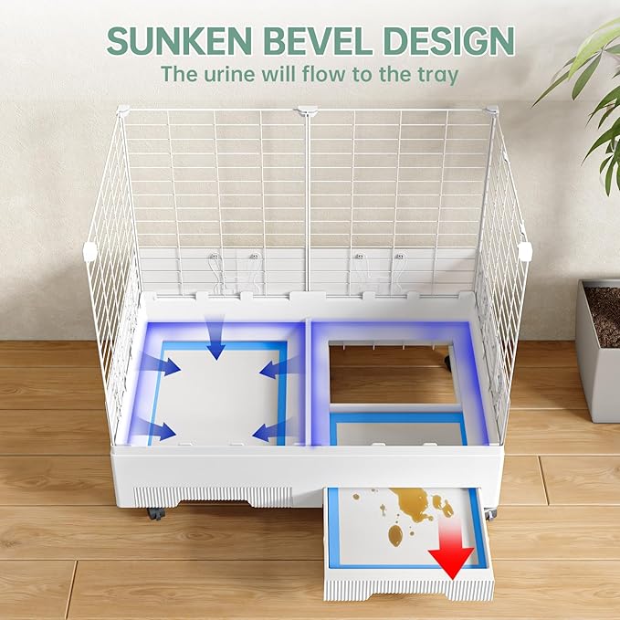Oneluck Large Rabbit Cage Indoor,2-Story Bunny Hutch with Rasied Urine-Proof Walls, Leak-Proof Trays, Wheels,37" L x22 W x 30" H for Rabbits, Chinchillas, Guinea Pig (Small, Transparent)