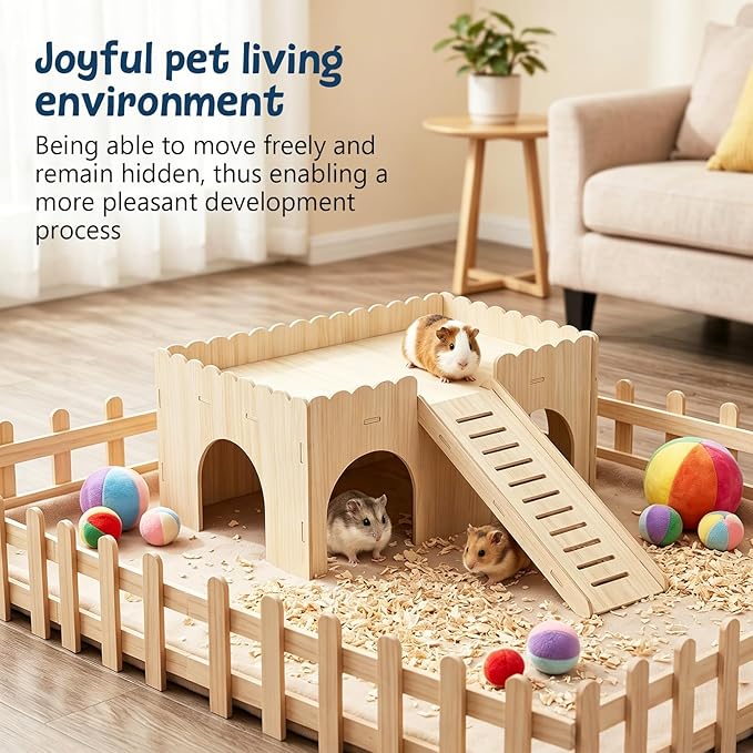 1 Set Large Guinea Pig Hideout, Detachable Wooden Guinea Pig Castle with Stairs, Easy Assembly Guinea Pig House for Small Animals Perfect Guinea Pig Cage Accessories Small Animals