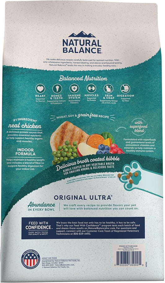 Natural Balance Original Ultra Indoor Chicken & Salmon Meal Cat Food, Dry Food for Indoor Adult Cats, 15 lb. Bag