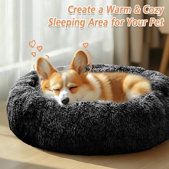JOLLYVOGUE Dog Bed, Calming Anti-Anxiety Large Dog Bed, Fluffy Donut Cushion for Medium and Large Pets (27"/30"/36")