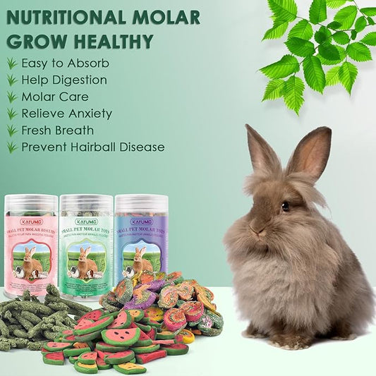 KATUMO 3PCS Rabbit Chew Treats - Mixed Natural Timothy Hay Pumpkin Carrot Beet Spinach Chew Toys for Rabbit Guinea Pig Hamster Bunny Chinchilla Gerbil Small Rodent Pets