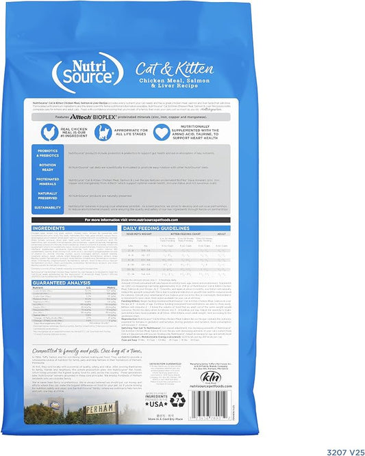 NutriSource Cat & Kitten Chicken Meal Salmon & Liver Dry Food, 12 lb | Probiotic & Prebiotic Support, Grain Inclusive, All Life Stages
