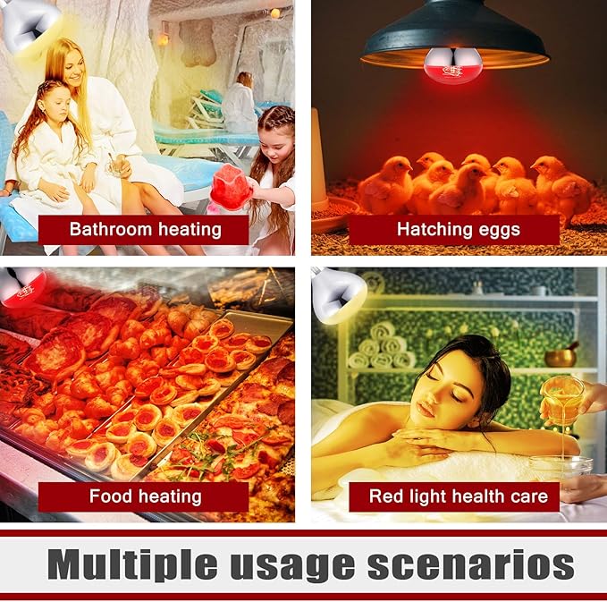 VIHOSE 2 Pack 250 Watt Heat Lamp 120v R40 Heat Lamp Bulbs Glass Incandescent Light Bulbs Incandescent Heating Lightbulbs for Reptiles Chicks Food Puppies Bathroom, Use E26 Base (Silver, Red)
