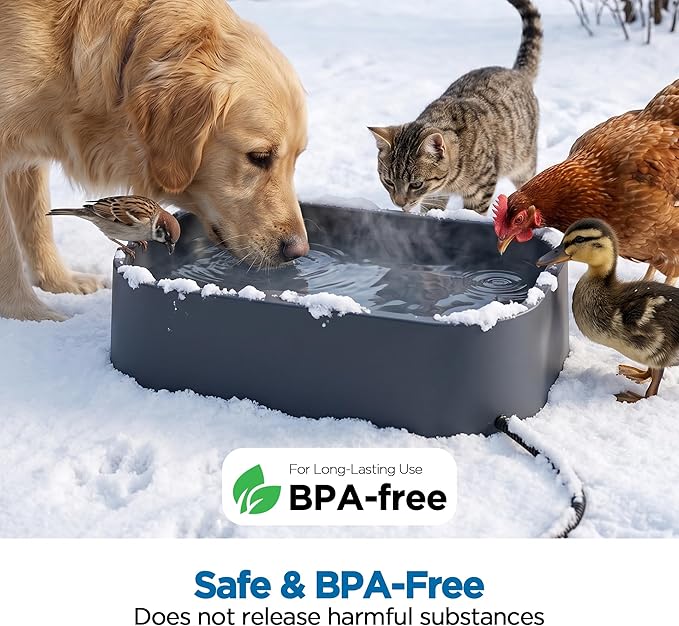 Heated Water Bowl, 5.5L/1.45Gal Extra Large Winter Freeze Proof Pet Heated Water Bowl with Anti Chewy Long Cord, BPA-Free, for Dog Cats Rabbit Chicken Duck Squirrel Animals Outside Heated Water Bucket