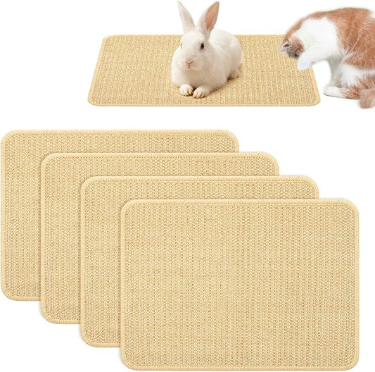 SHENLIU 4Pcs Bunny Scratch Pads, 16"x12" Sisal Rabbit Scratching Pad Claws and Teeth Care Rabbit Mats for Cages Chew Toys Bunny Pet Cage Bedding