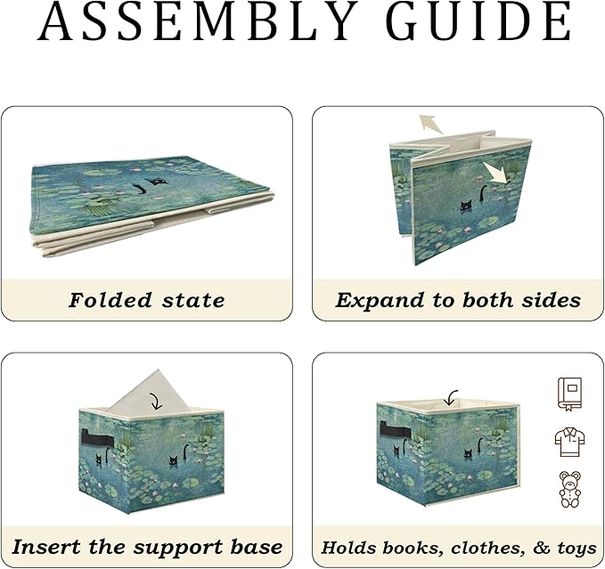 Water Lily Pond Black Cat Storage Bin Box, Cat Lover Mom Lady Grandma Gifts Collapsible Storage Basket Organizer for Bedroom Bathroom Home Clothes Toys Books, Toybox for Girls