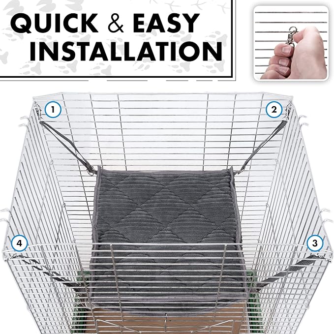 Ferret Hammock for Cage - Plush Double Bunk Bed Hanging Clips - Perfect for 2 or More Small Pets! (Rats, Ferrets, Hamsters, Guinea Pigs, Chinchillas & Squirrels) - Brown