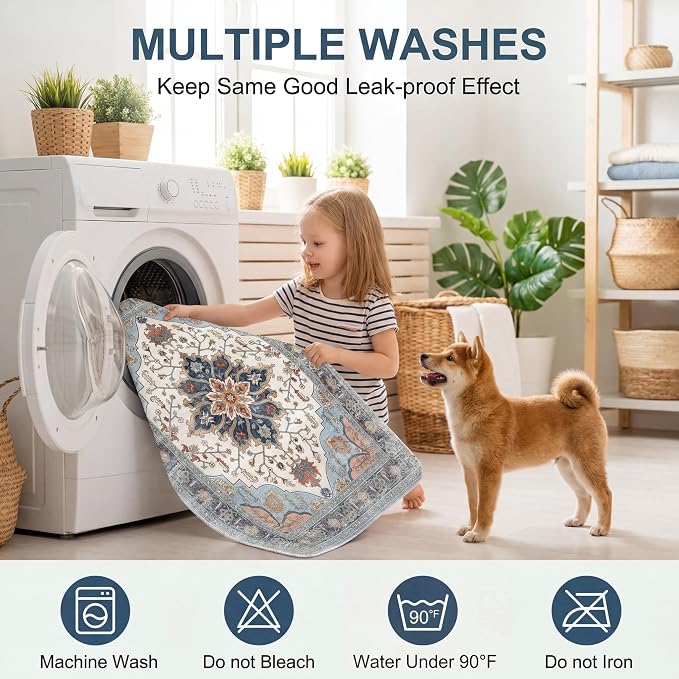 4PACK Washable Pee Pads for Dogs,Great Urine Absorbent Reusable Puppy Training Pads,Waterproof,Leak-Proof & Non-Slip Potty Pads for Whelping,Crate,Playpen,Bed.(Blue Floral,18"x24")
